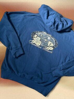 Navy blue Hawaiian islands print cotton oversized zip up hoodie ⭐️ 90s surf wear
